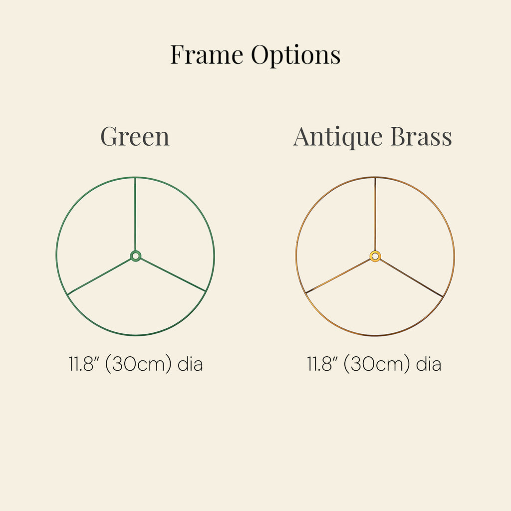 Two drum frame ring options, one green and one antique brass by Kikiwi