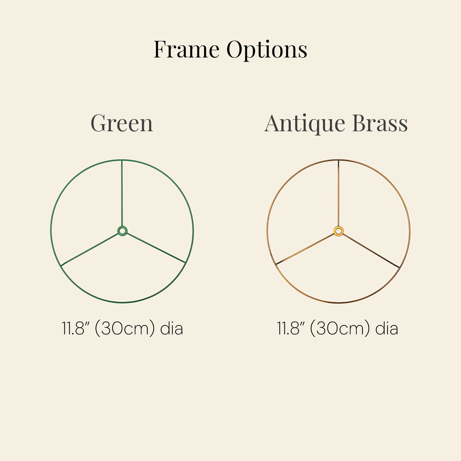 Two drum frame ring options, one green and one antique brass by Kikiwi