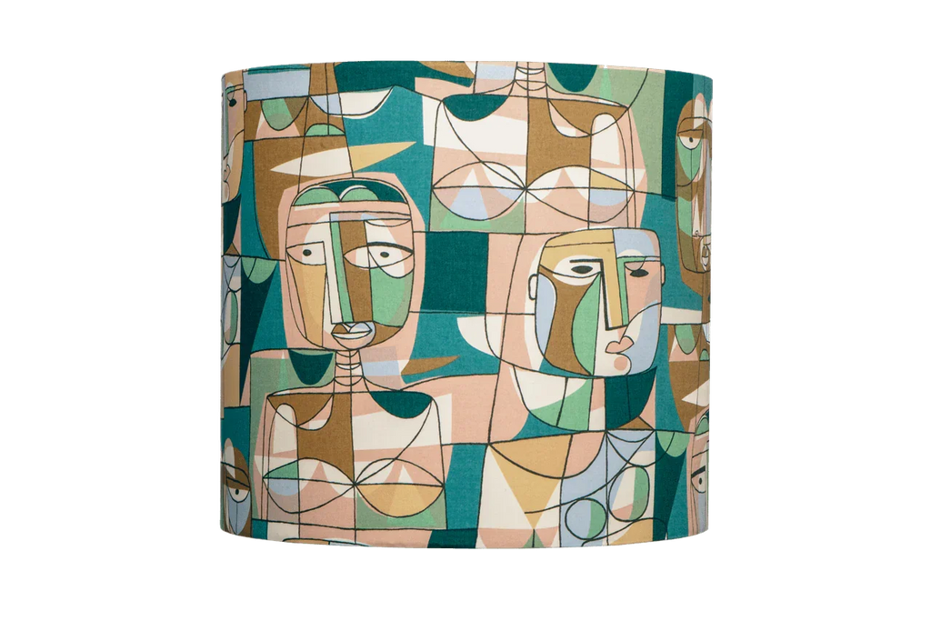Handmade Daydreamer drum lampshade in Liberty Carnaby Cast cotton, an abstract with mid century charm.