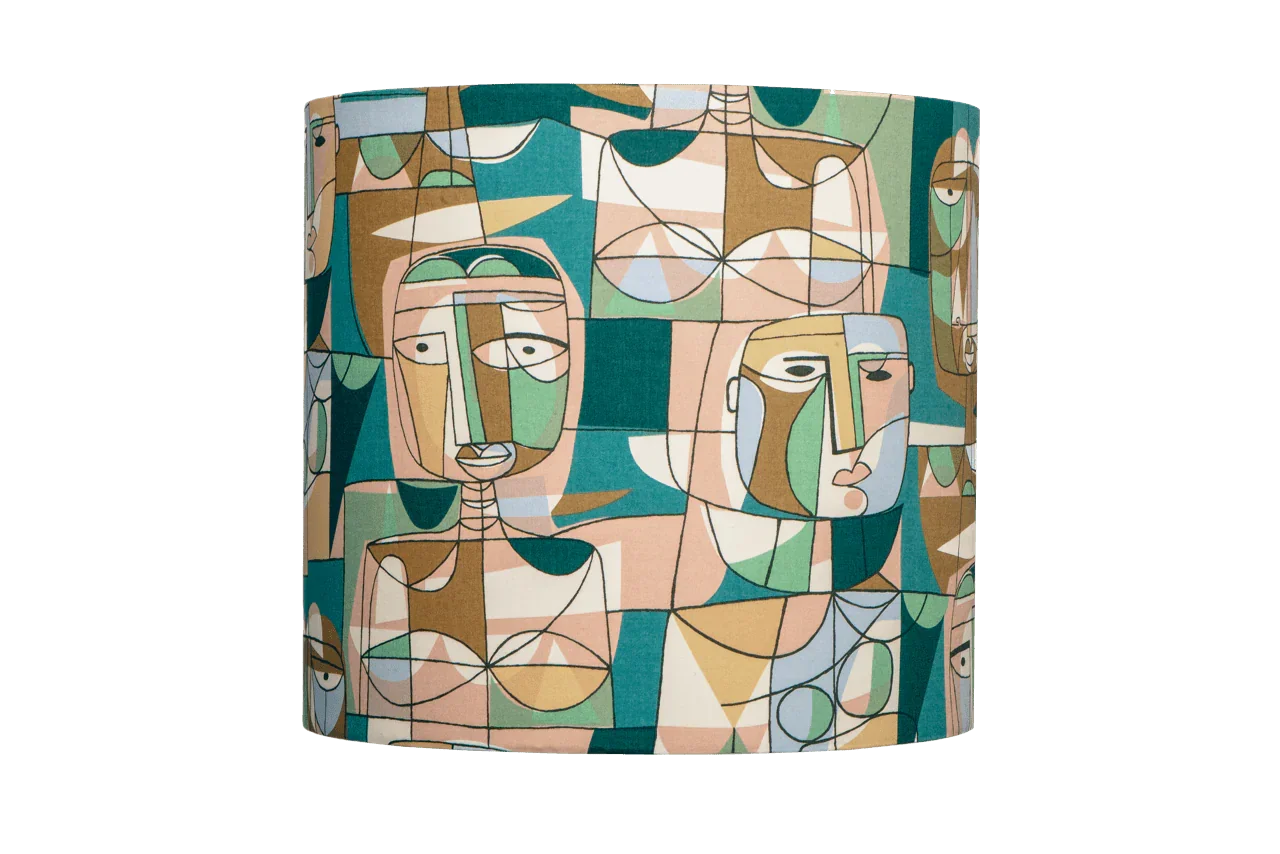 Handmade Daydreamer drum lampshade in Liberty Carnaby Cast cotton, an abstract with mid century charm.