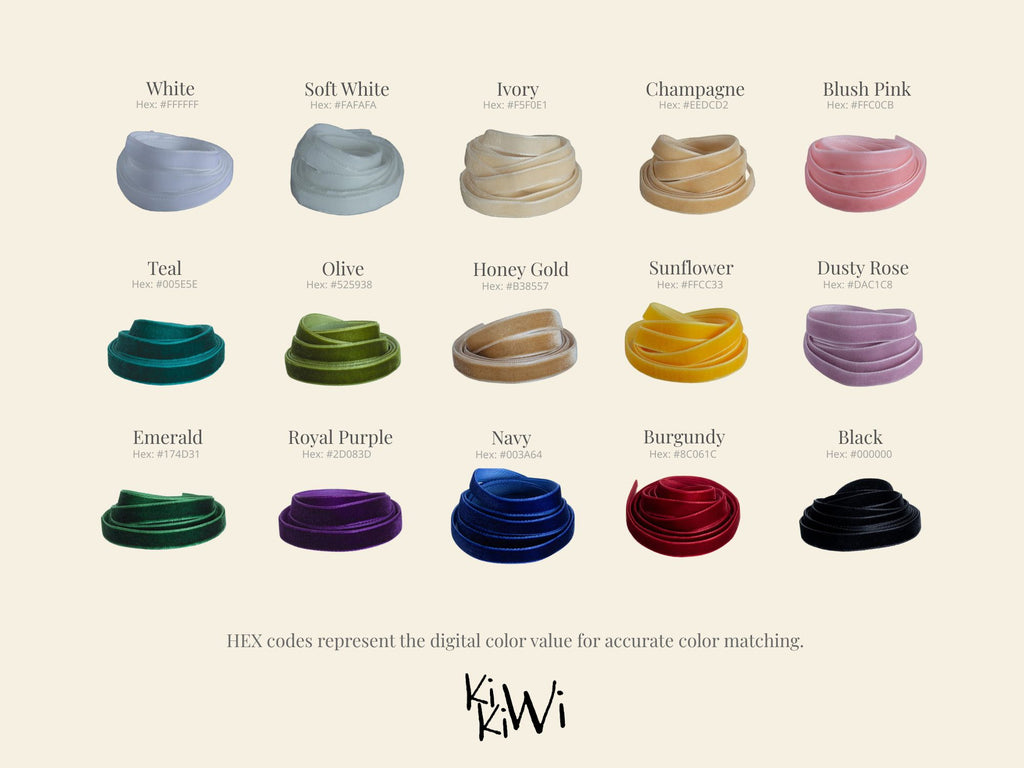 Velvet Ribbon 10mm (3/8”) – Hand Dyed Finished Edge