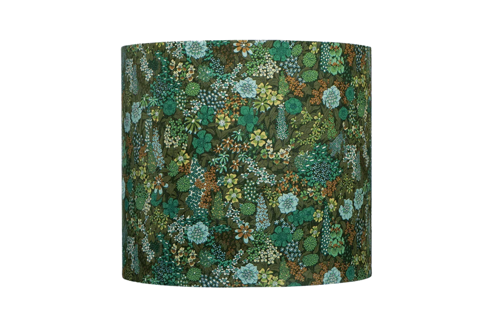 Close-up of Liberty Ciara Tana Lawn™ Cotton on Kikiwi’s Botanic drum lampshade, showing floral print details