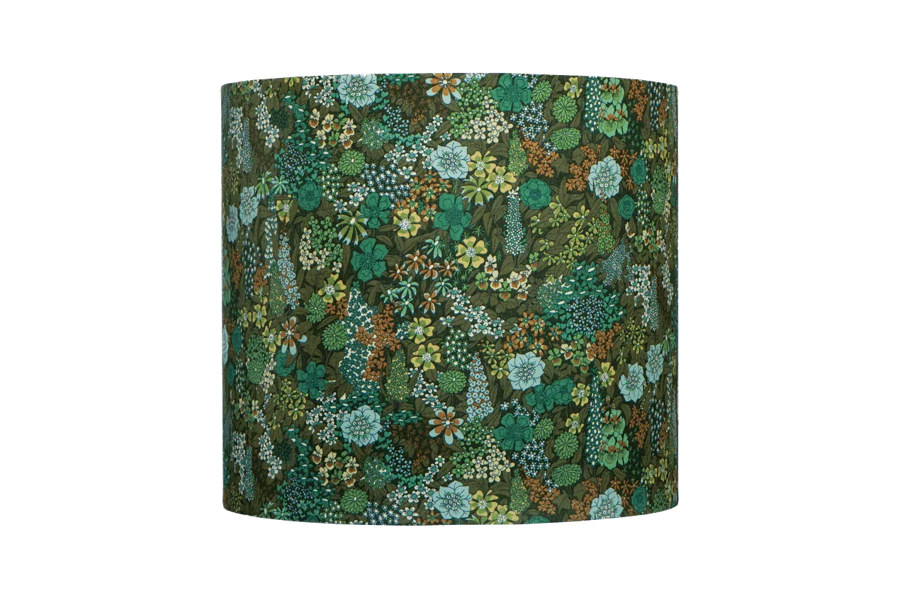 Close-up of Liberty Ciara Tana Lawn™ Cotton on Kikiwi’s Botanic drum lampshade, showing floral print details
