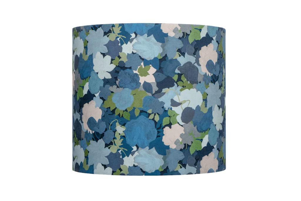 Handmade something blue drum lampshade in Liberty Little Merton cotton fabric, gouache style print