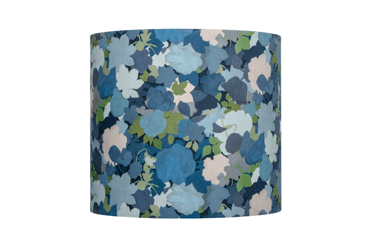 Handmade something blue drum lampshade in Liberty Little Merton cotton fabric, gouache style print